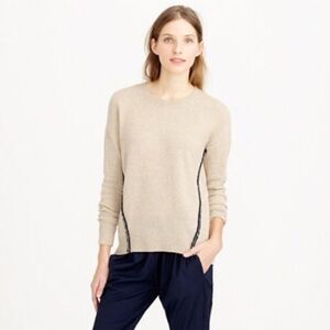 J. Crew Tan 100% Wool Crew Neck Sweater w/Chain and Rhinestone Trim Size S